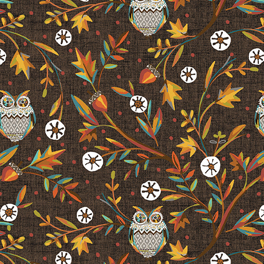 Hello Fall - woodland vine owls on cocoa