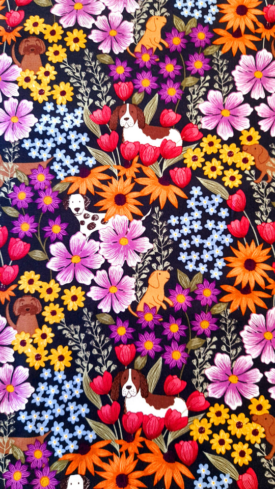 Paws and Claws - Dogs in a Meadow - cotton fabric