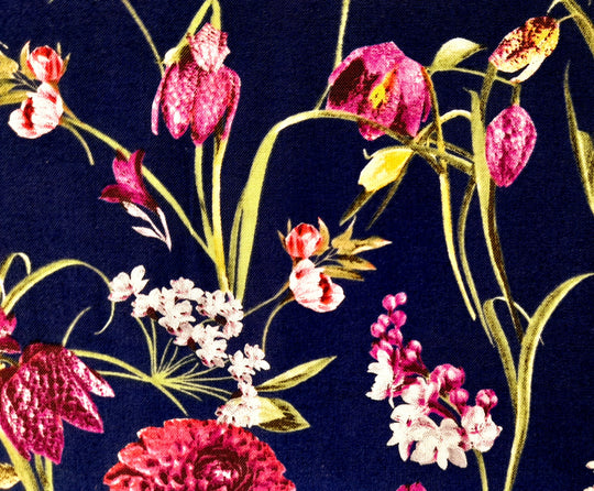 Gutermann Dressmaking fabric - "Ring a Roses" - Florals on Dark Blue