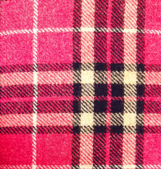 Wool fabric - Bright Pink Tartan pattern - 100% Natural wool fabric for dressmaking