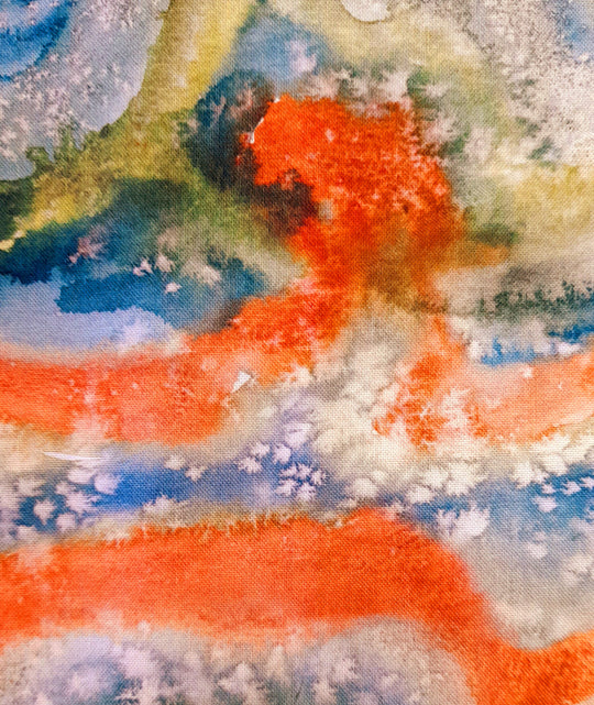 Desert Oasis - Watercolour blue/rust effect - 100% Cotton Fabric