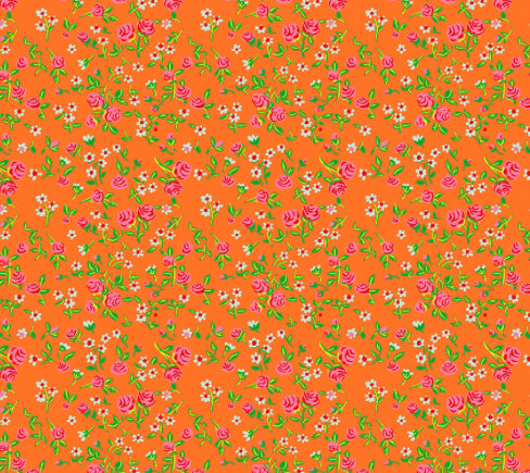 By Hand mousey floral on tangerine