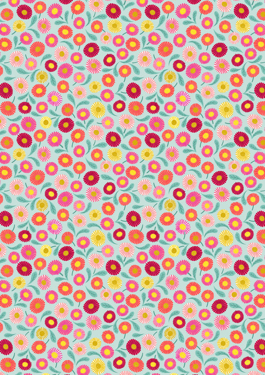 Spring Flowers daisies on light aqua