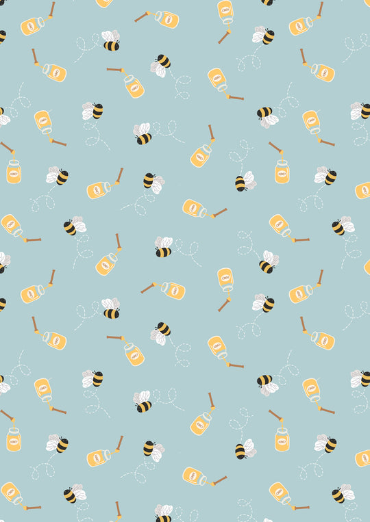 Teddy bears picnic- honey bees on blue