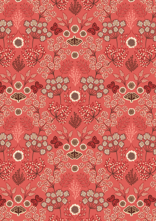 Jardin De Automne large floral butterflies on autumnal red