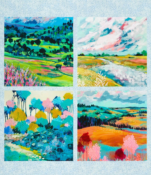 Painterly Trees Garden Panel   - Cotton fabric panel
