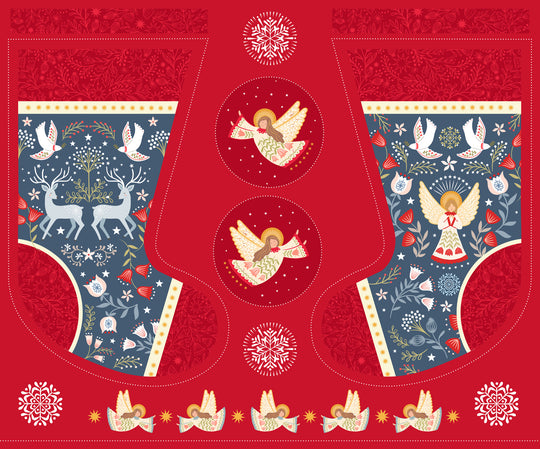 Peace and JoyChristmas stocking Panel C106 - 100% Cotton Fabric