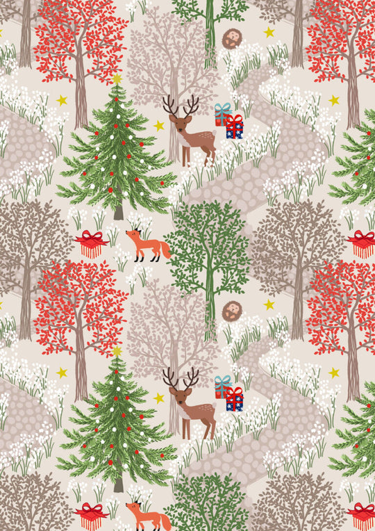 Christmas in Bluebell Wood cream with metallic gold