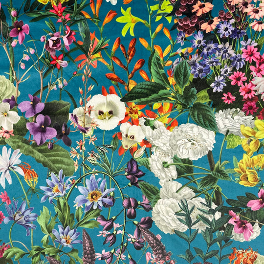 summer Floral Turquoise velvet