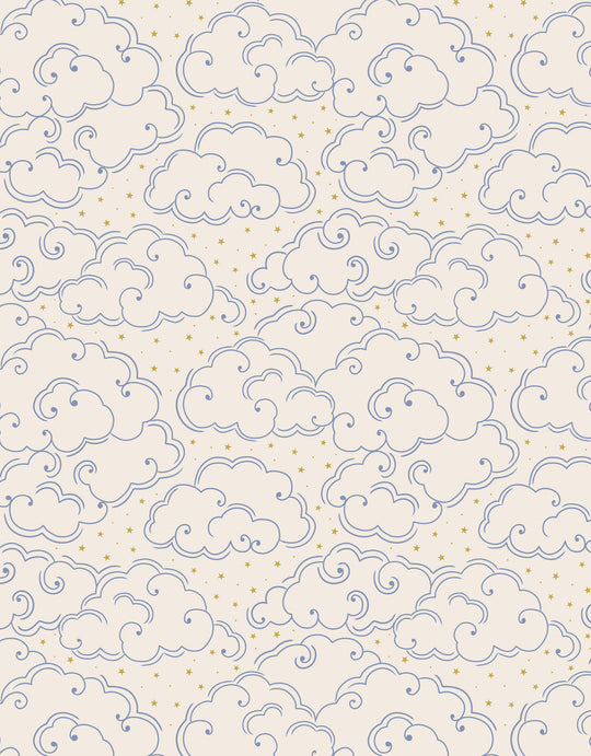 Celestial - Clouds on Cream - Lewis and Irene - 100% Cotton fabric