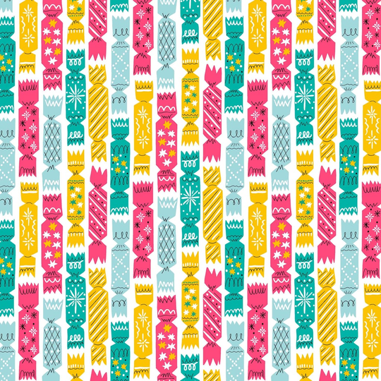 Liberty - Deck the Halls - Crackers (pink and teal) - 100% Cotton Christmas fabric