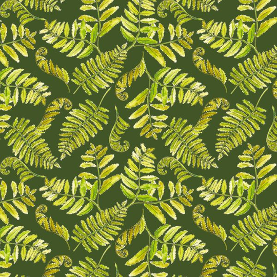 A Country Walk - Ferns on Green - Make+Believe 100% Organic Cotton Fabric