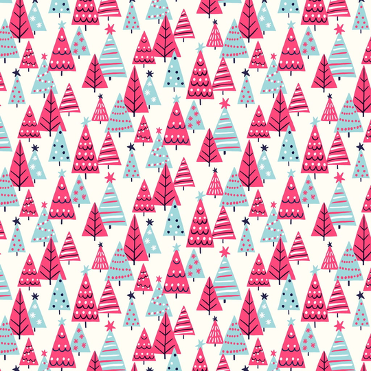 Liberty - Deck the Halls - Happy Forest (pink, light blue) - 100% Cotton fabric - Christmas