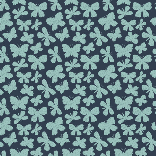 Painted Blossoms - scattered butterflies on navy