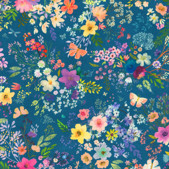 Unicorn Meadow - Blue -  by Sanja Rescik for Robert Kaufman  - 100% Cotton Fabric