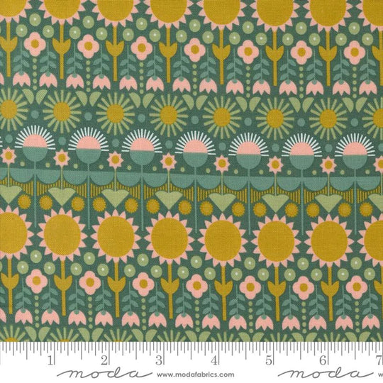 Gingiber - Imaginary Flowers - What If Stripe - Spruce  100% cotton - 110 cm wide