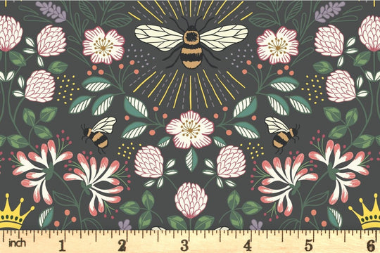 Honey Bee by Lewis and Irene - charcoal -  100% Cotton fabric