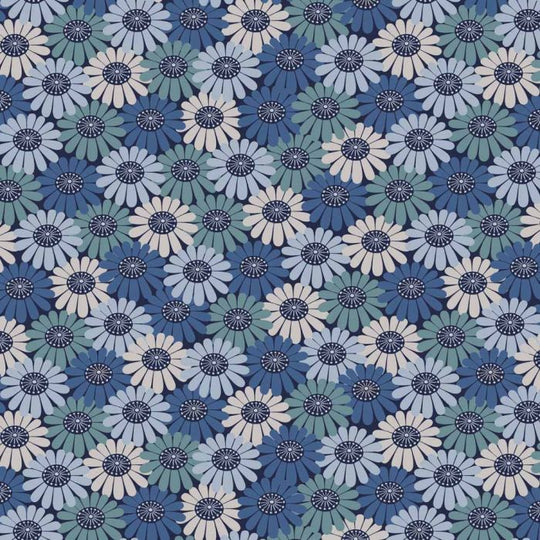 Shinrin Yoku Compact Floral Blues by Lewis and Irene - Turquoise -  100% Cotton fabric