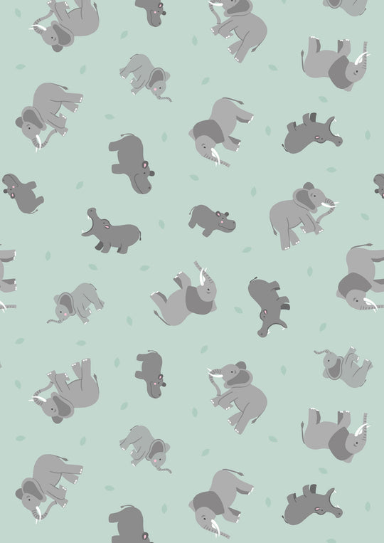 Small Things Wild Animals ; Elephants and rhinos on blue/grey