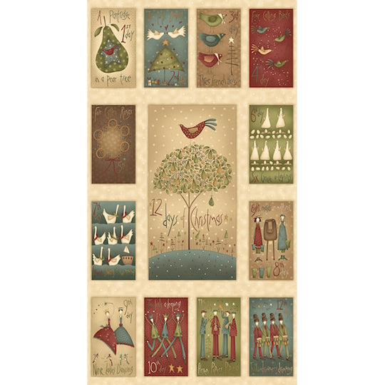 12 Days of Christmas Panel by Anni Downs For Henry Glass - 100% Cotton Fabric