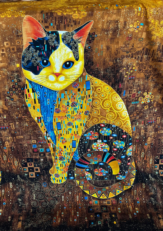 GOLDEN BEJEWELED CAT PANEL 24"