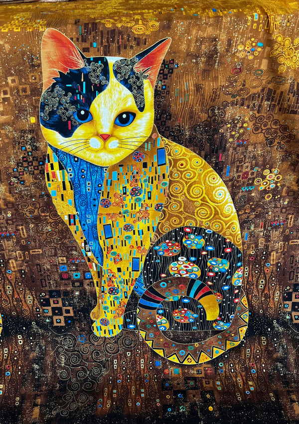 GOLDEN BEJEWELED CAT PANEL 24"