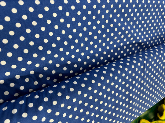 Mid Blue Spotty Dressmaking Fabric - 100% Cotton fabric