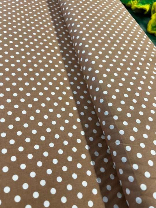 Caramel Spotty Dressmaking Fabric - 100% Cotton fabric