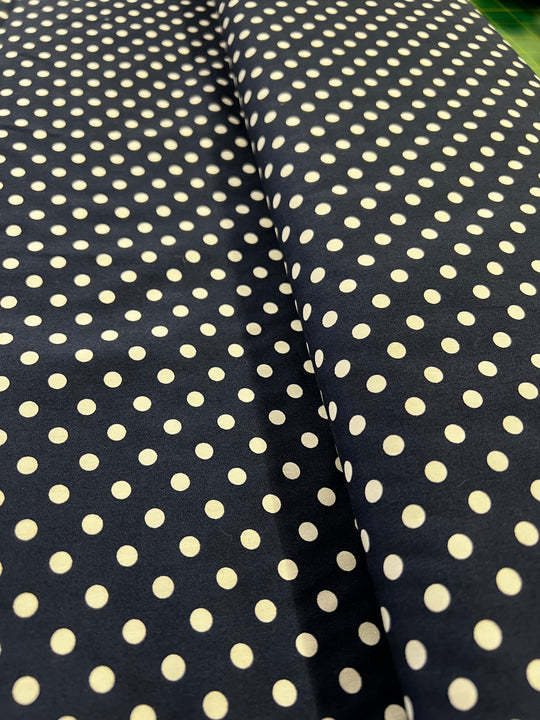Navy Blue Spotty Dressmaking Fabric - 100% Cotton fabric