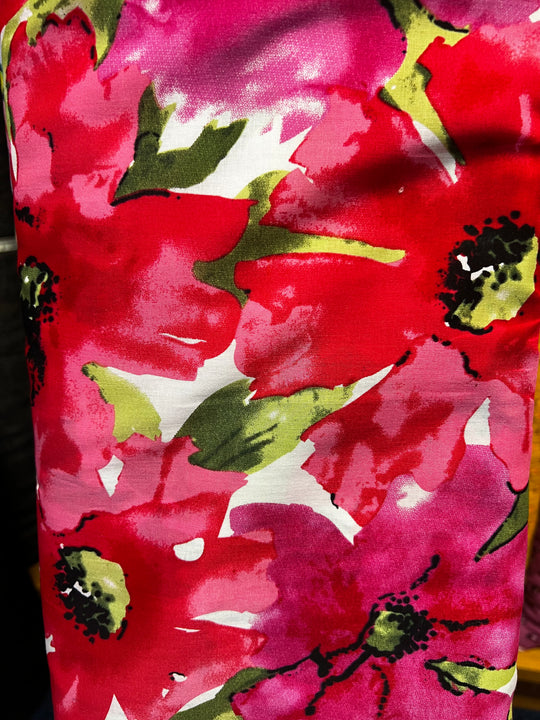 Red/Pink Floral - Dressmaking Fabric - 100% Cotton