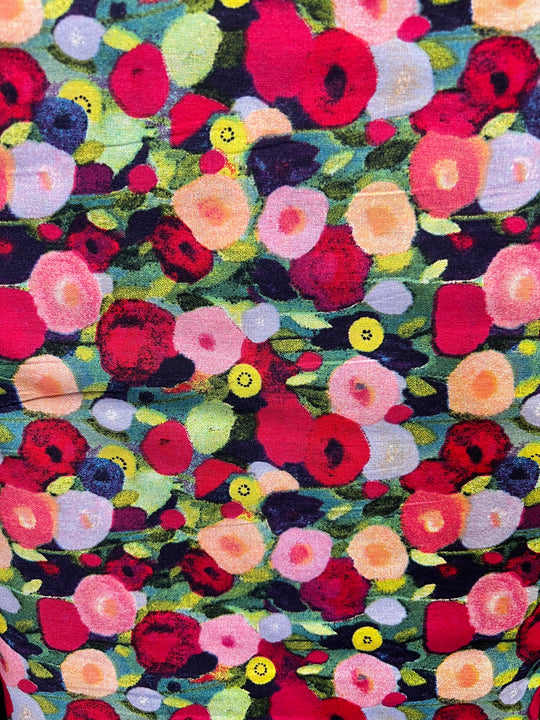 Red/Navy/Coral Floral - Dressmaking Fabric - 100% Cotton