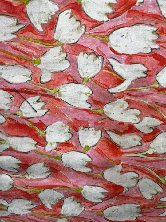 Coral white Snowdrops - Dressmaking Fabric - 100% Cotton fabric