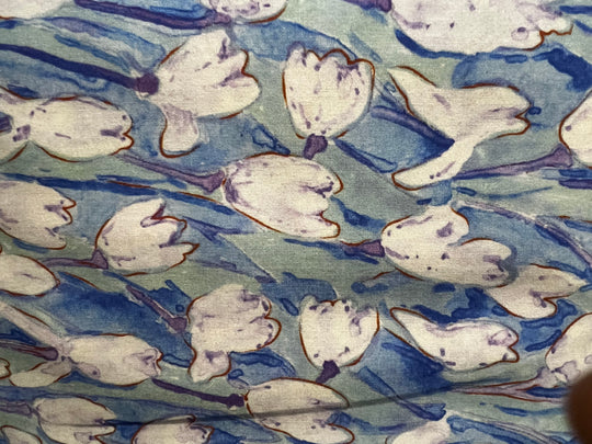 Blue/Lilac White Snowdrops - Dressmaking Fabric - 100% Cotton fabric
