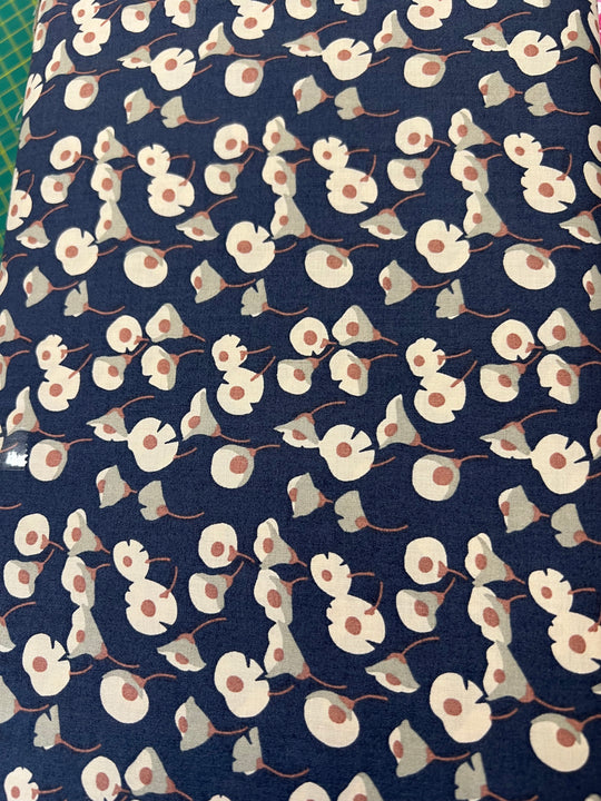 Cotton Lawn - Navy - Medium Flower