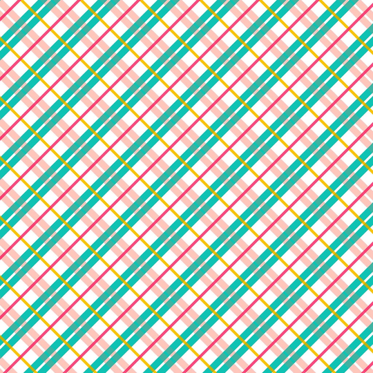 Liberty - Deck the Halls - In Check (pink, teal) - 100% Cotton fabric - Christmas