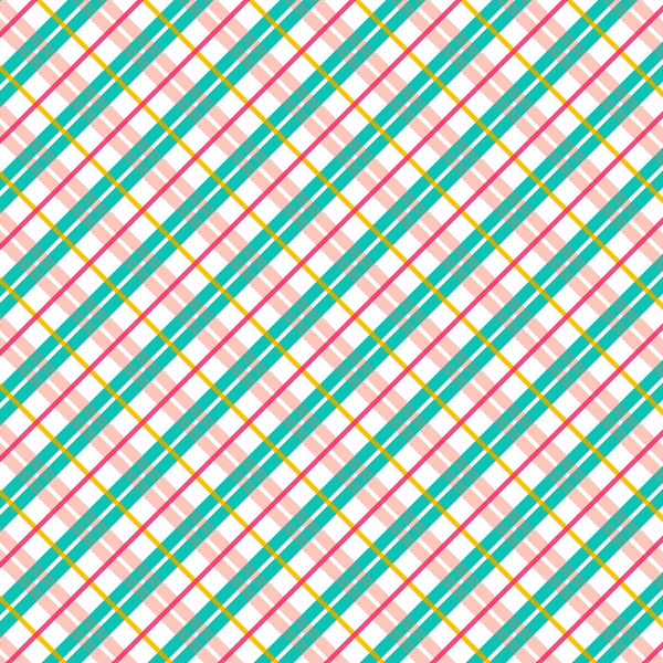 Liberty - Deck the Halls - In Check (pink, teal) - 100% Cotton fabric - Christmas