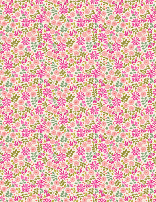 Boho Blooms Floral Bursts - Pinks and green L15A