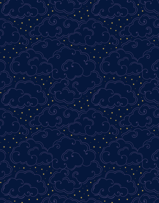 Celestial - Clouds on Midnight - Lewis and Irene - 100% Cotton fabric