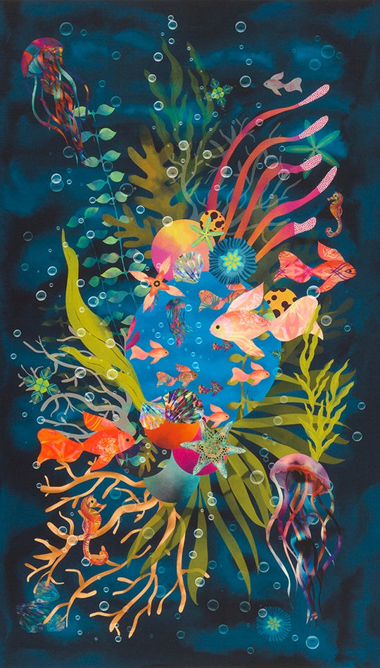 Oceanica Panel navy -   - 100% Cotton Fabric by Robert Kaufman