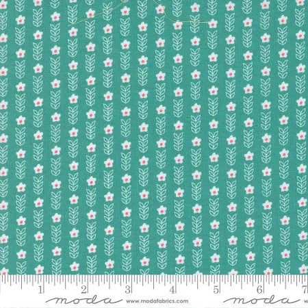 Strawberry Lemonade - Blooms Small Floral Stripe in Teal 100% Cotton Fabric