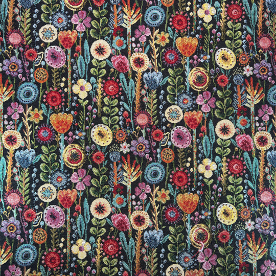 New World Tapestry fabric 140cm wide - Kew Gardens Ebony