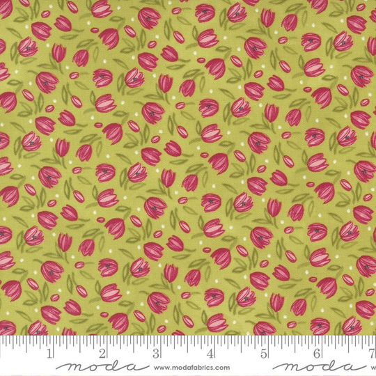 Moda - Tulip Tango - Tiny Tulips on Chartreuse - 100% Cotton Fabric
