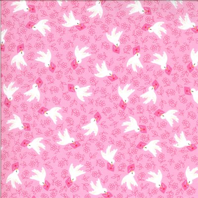 Bee Mine - Moda - birds and floral on pink - 100% cotton fabric