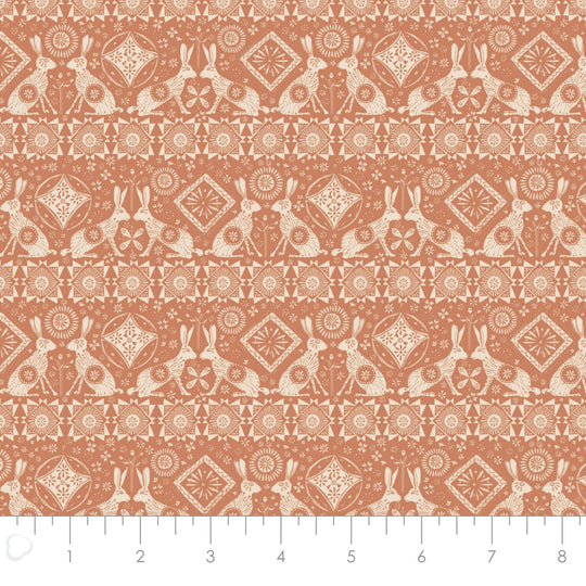 Home on the Prairie ; hares on orange