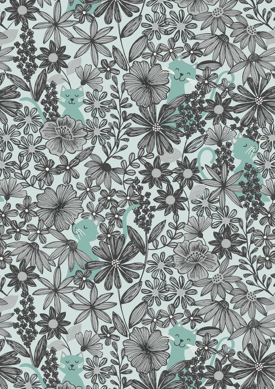 Purrfect petals Floral cats blue