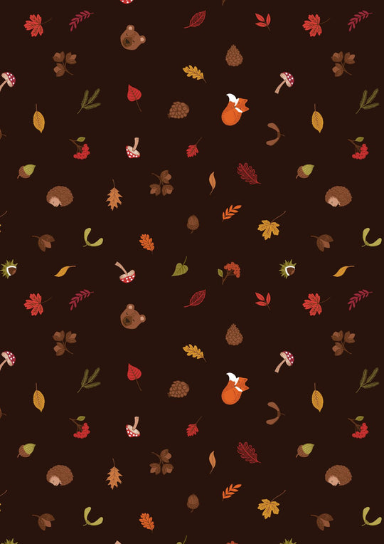 A Winter Nap - Foxes and Hedgehogs on Dark Brown - Lewis and Irene - 100% Cotton Fabric