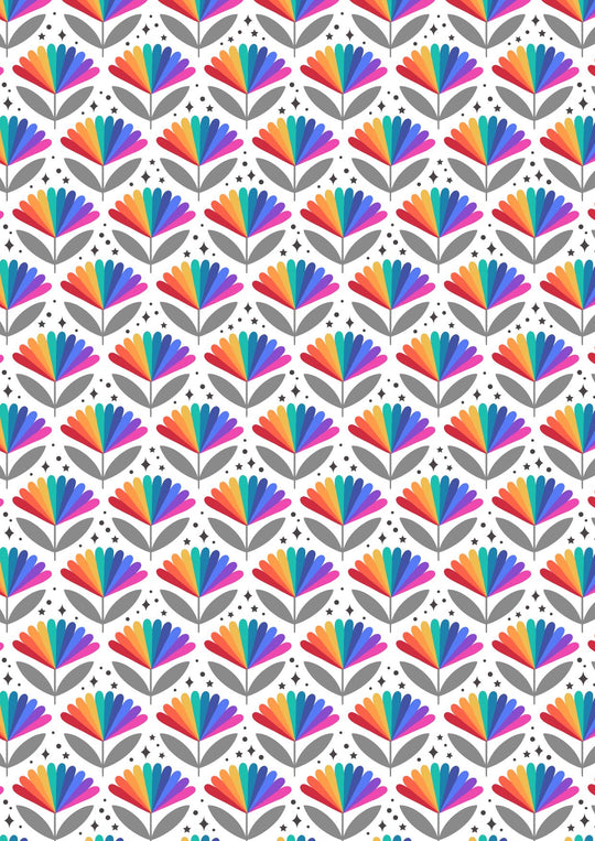 Over the Rainbow - Rainbow Flowers on White - 100% Cotton Fabric