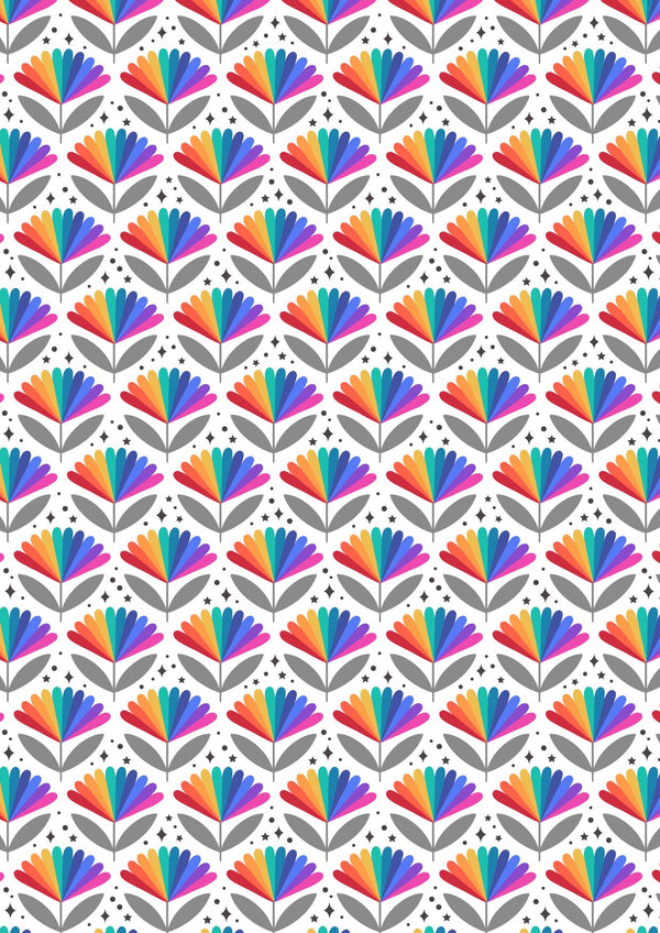 Over the Rainbow - Rainbow Flowers on White - 100% Cotton Fabric
