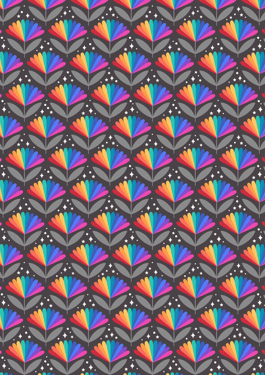 Over the Rainbow - rainbow flowers on blue - 100% Cotton Fabric