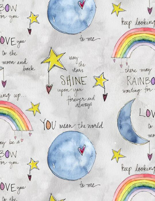 Sweet World - Moon and Rainbows on Grey